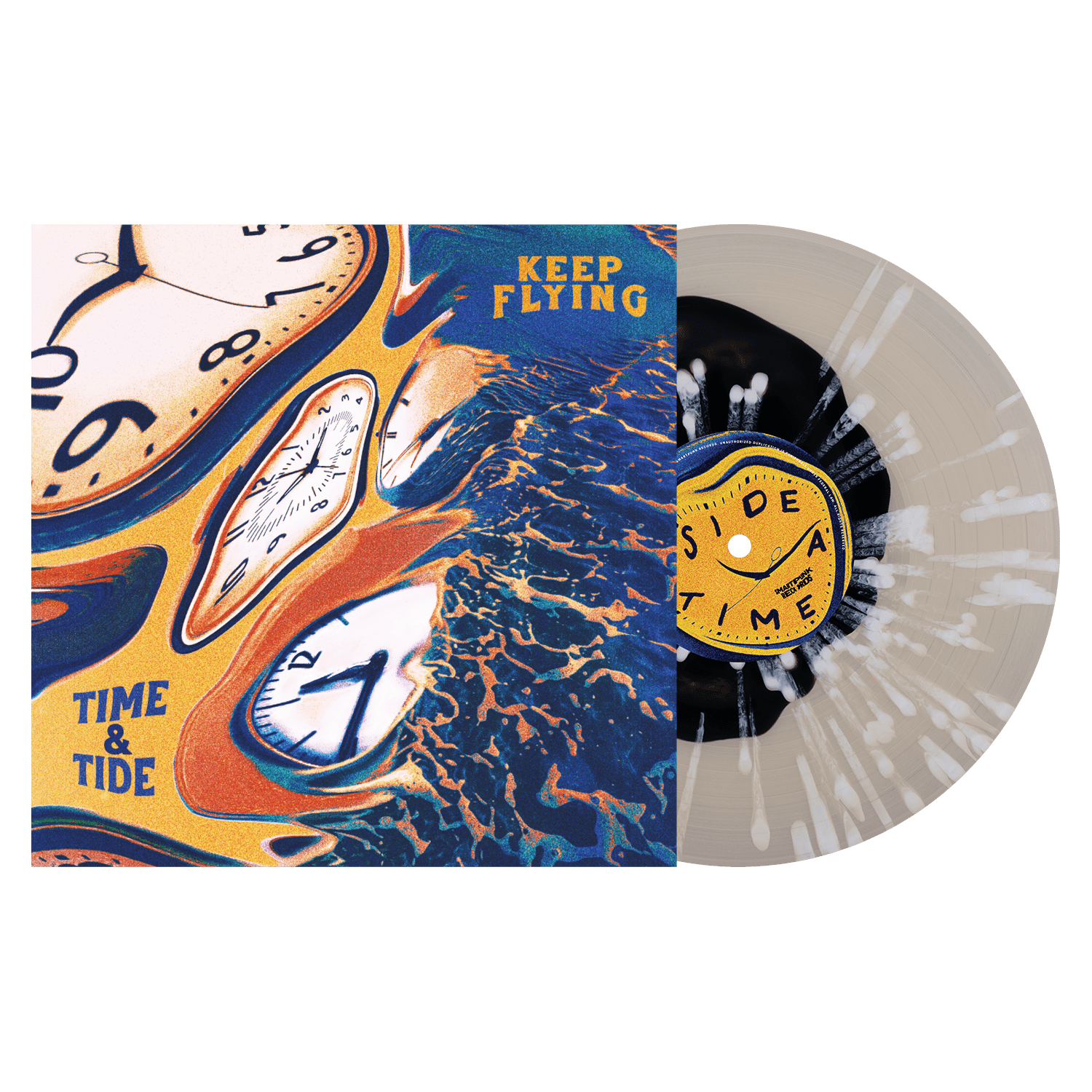 Keep Flying: Time & Tide: Black inside Milky Clear w/ White Splatter Vinyl LP (Import) - Steadfast Records