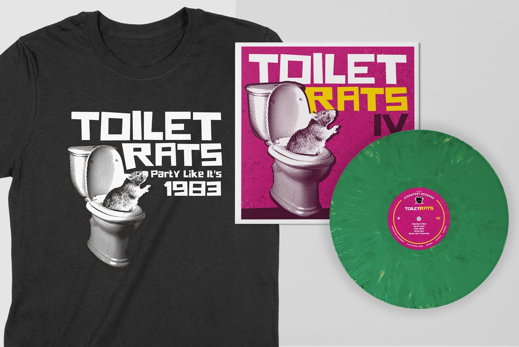 Toilet Rats IV: Slime Green Eco - Mix Vinyl + T - Shirt Bundle - Steadfast Records