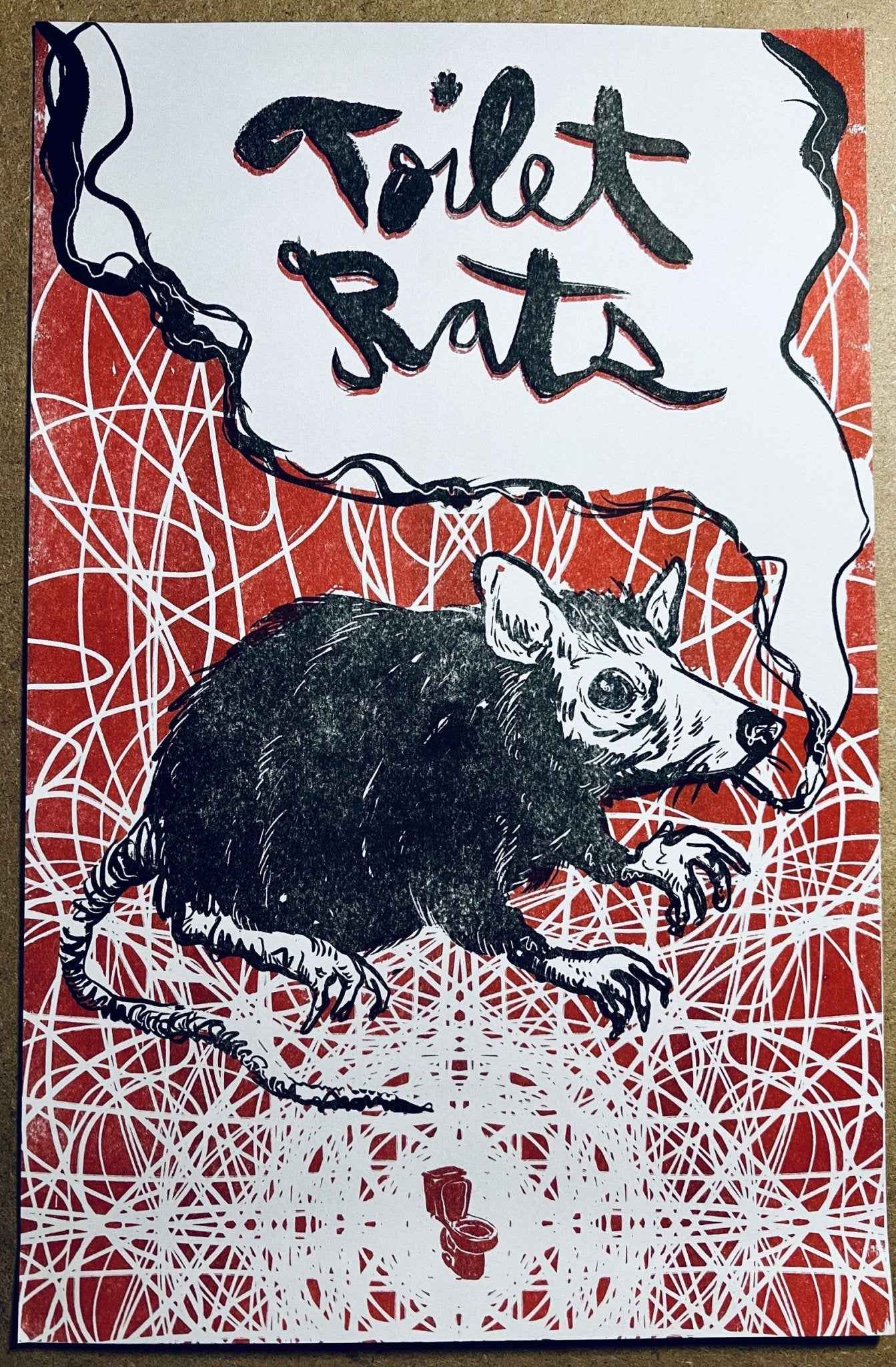 Toilet Rats Screen Printed Poster White Paper