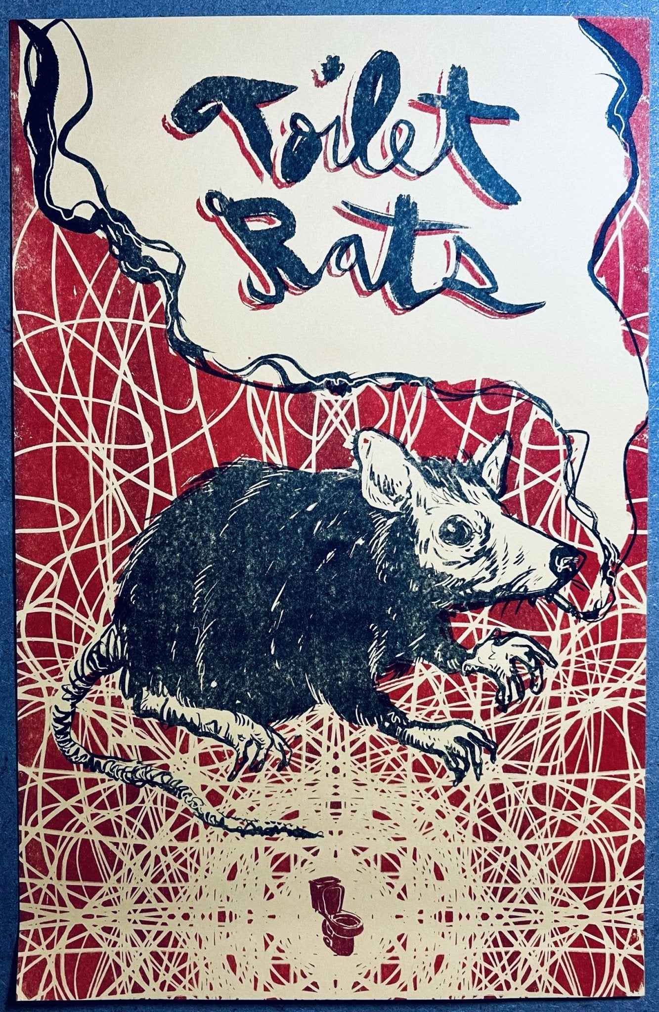 Toilet Rats Screen Printed Poster Yellow Paper