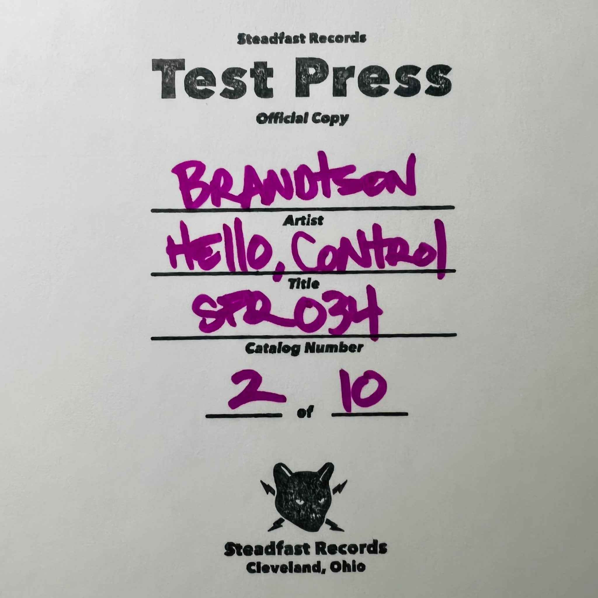 Brandtson: Hello, Control: Vinyl Test Press