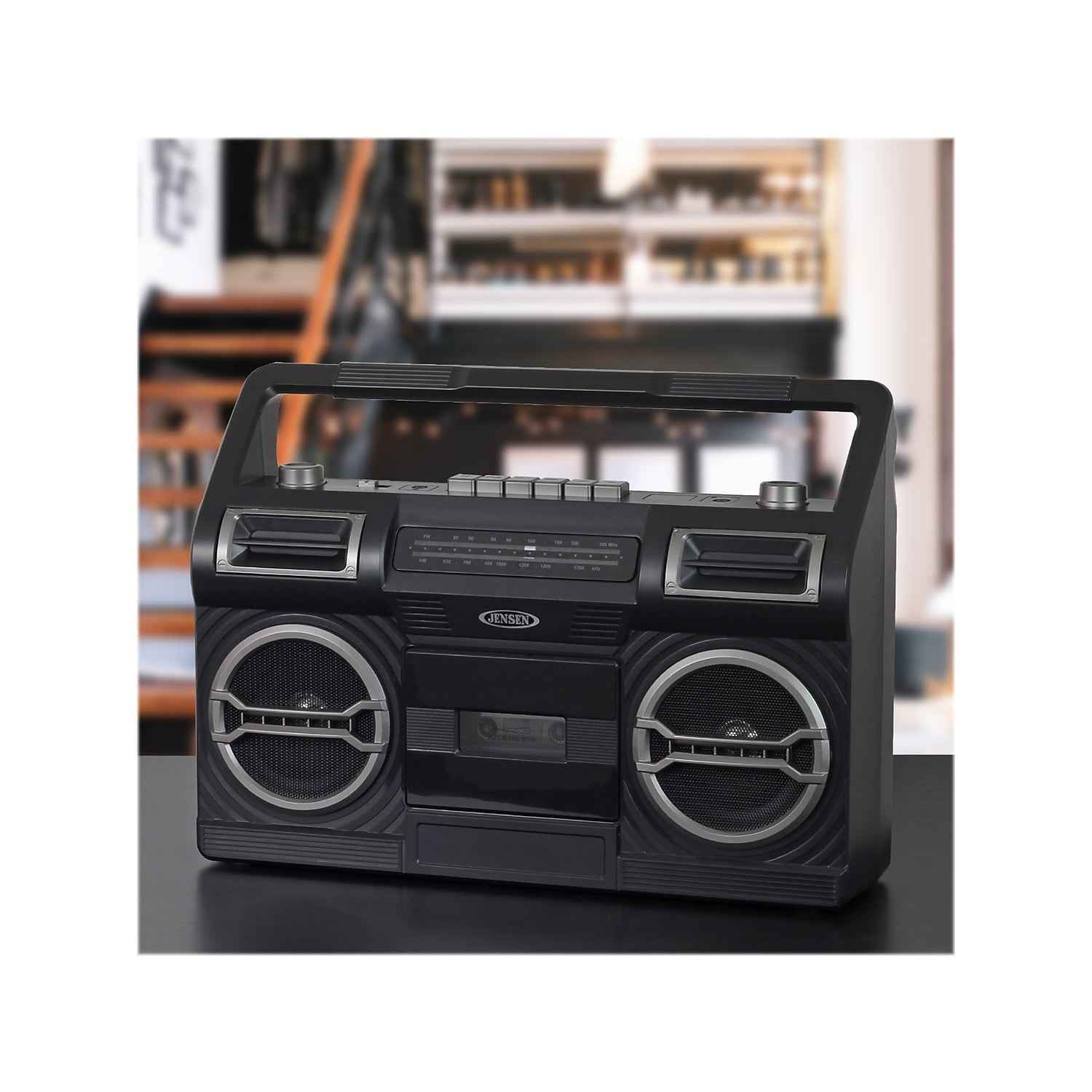 Jensen Cassette Tape Boombox: Black, MCR-500