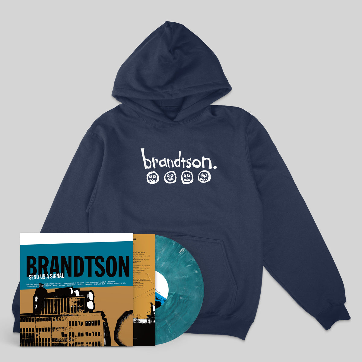Brandtson: Send Us A Signal: Vinyl LP & Hoodie Bundle Navy Sea Wave Blue ( 100)
