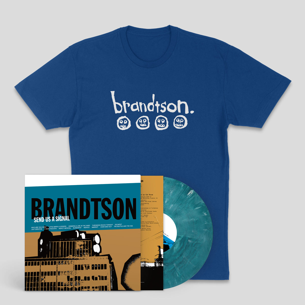 Brandtson: Send Us A Signal: Vinyl LP & T-Shirt Bundle Cool Blue Sea Wave Blue ( 100)
