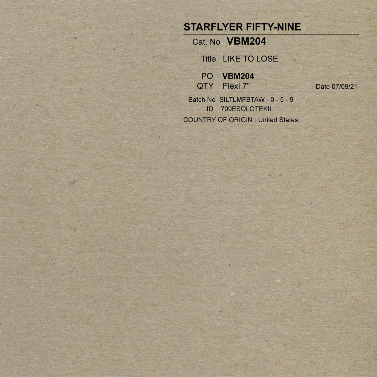 Starflyer 59: Like to Lose: White Vinyl Flexi 7"