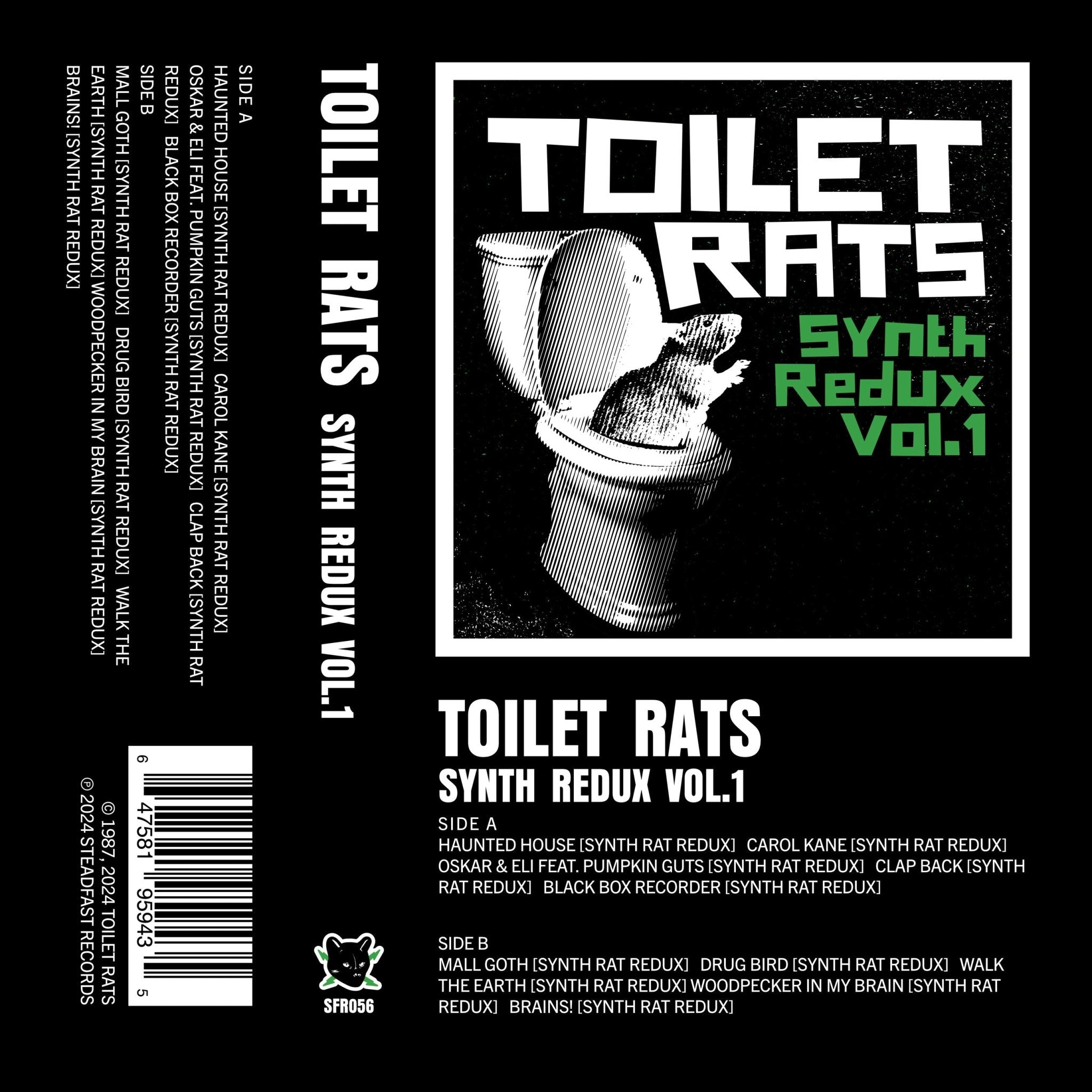 Toilet Rats: Synth Redux Vol. 1: Ecto - Green Cassette - Steadfast Records